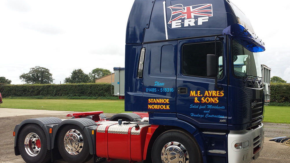 ERF Truck cab with full ME Ayres & Sons livery Stanhoe Norfolk